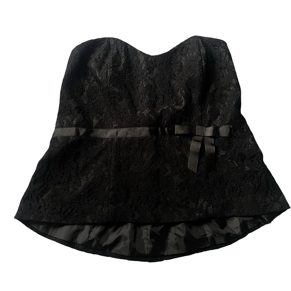 Lane Bryant Black Lace Strapless Peplum Top Women's 18 NWT Bow Detail Side Zip